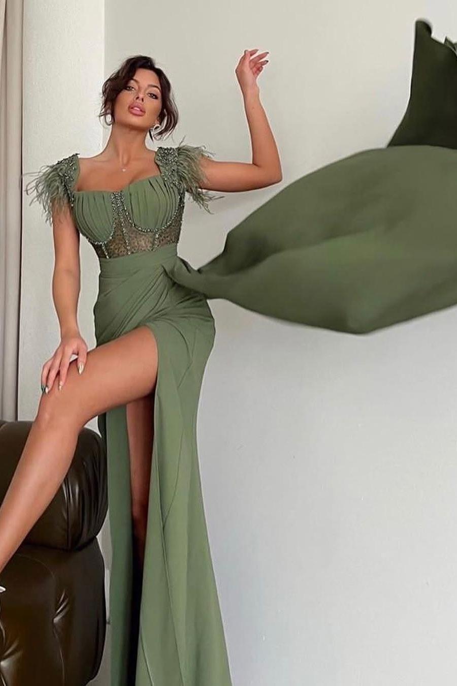 Straps Sweetheart Sleeveless Long Mermaid Formal Dress With Split