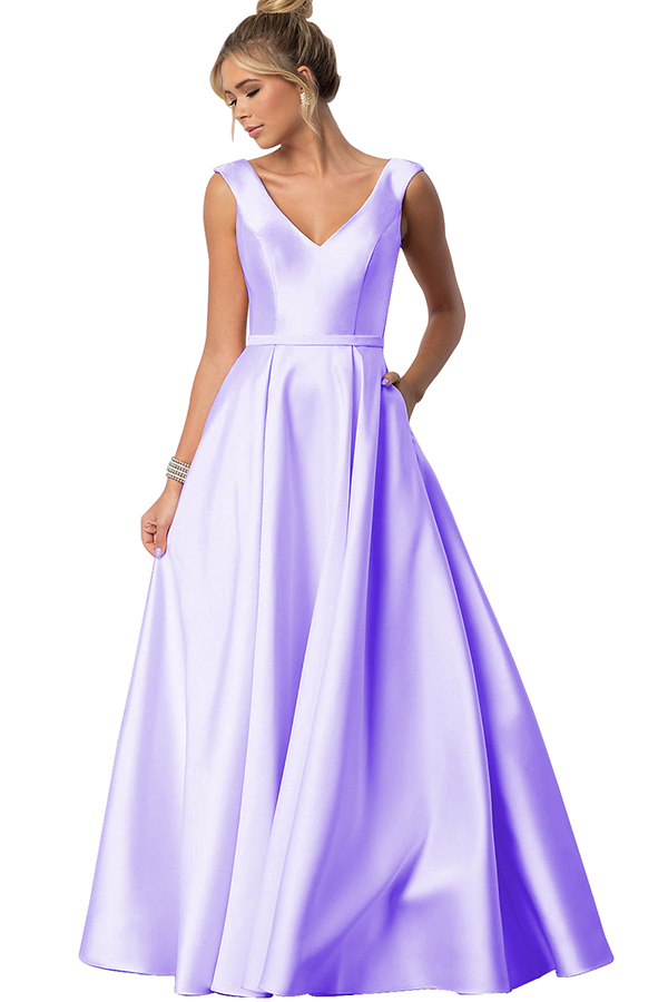 Sleeveless V-Neck Bridesmaid Dress with Pockets