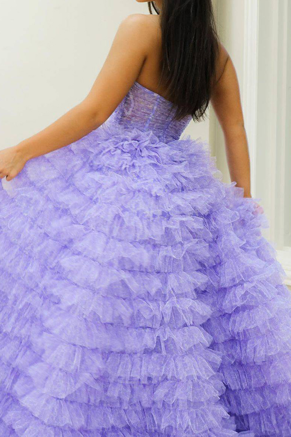 Elegant Sweetheart Purple Tulle A-Line Long Prom Dress Featuring a Keyhole