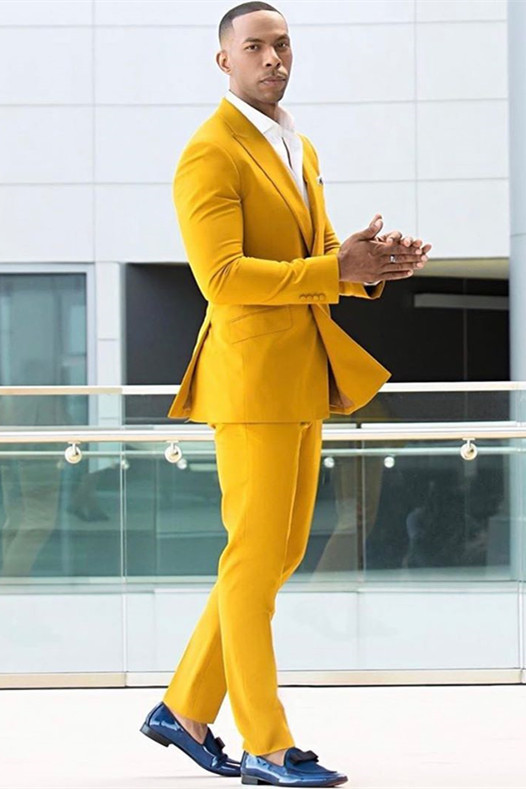 Shining Yellow Double-Breasted Ring Bearer Suits with Peaked Lapel for Men