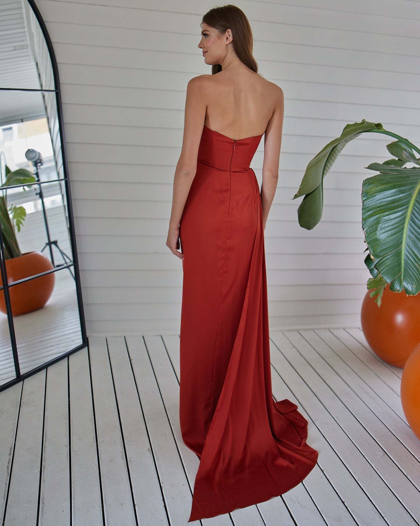 Fashionable Satin Maxi Strapless Wedding Guest or Prom Dress
