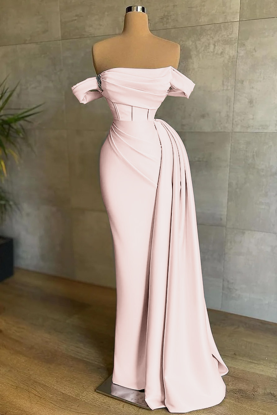Stunning White Strapless Mermaid Pleated Long Formal Dress Off the Shoulder