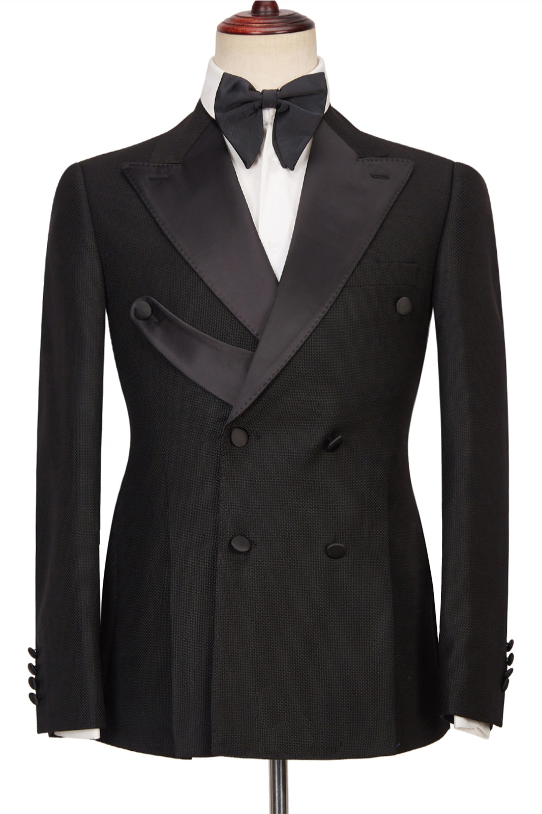 Latest Design Best-Fitted Black Double-Breasted Peaked Lapel Men's Suits