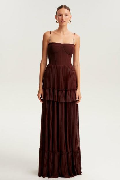 Spaghetti Strap Sleeveless Long Formal Dress With Ruffles
