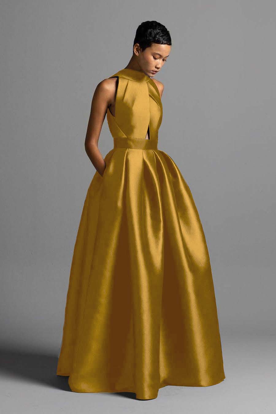 Halter Sleeveless High Waist Long Formal Dress With Pocket Pleated