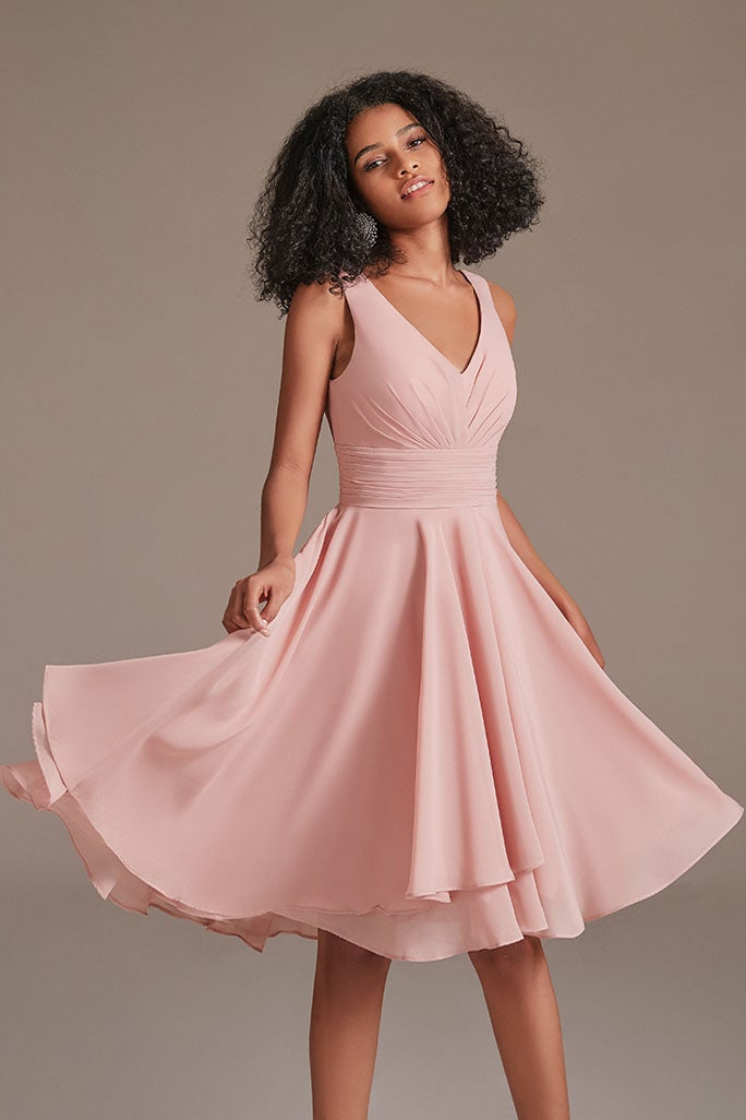 Sleeveless Dusty Pink Short Bridesmaid Dress