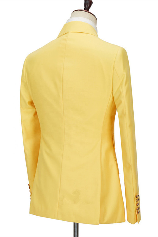 Casual Yellow Double-Breasted Prom Outfits for Guys with Peaked Lapel