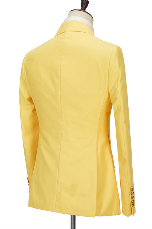 Casual Yellow Double-Breasted Prom Outfits for Guys with Peaked Lapel