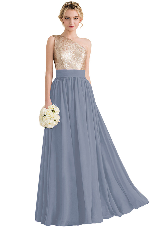 Sequins One Shoulder Long Bridesmaid Dress