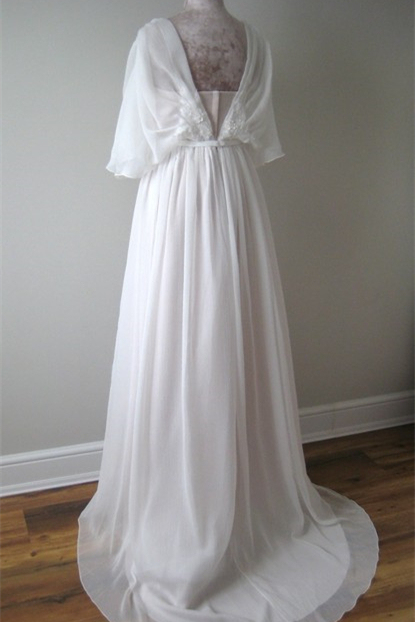 V-Neck Chiffon A-Line Lace Boho Wedding Dress with Belt