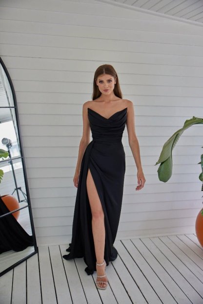 Fashionable Satin Maxi Strapless Wedding Guest or Prom Dress