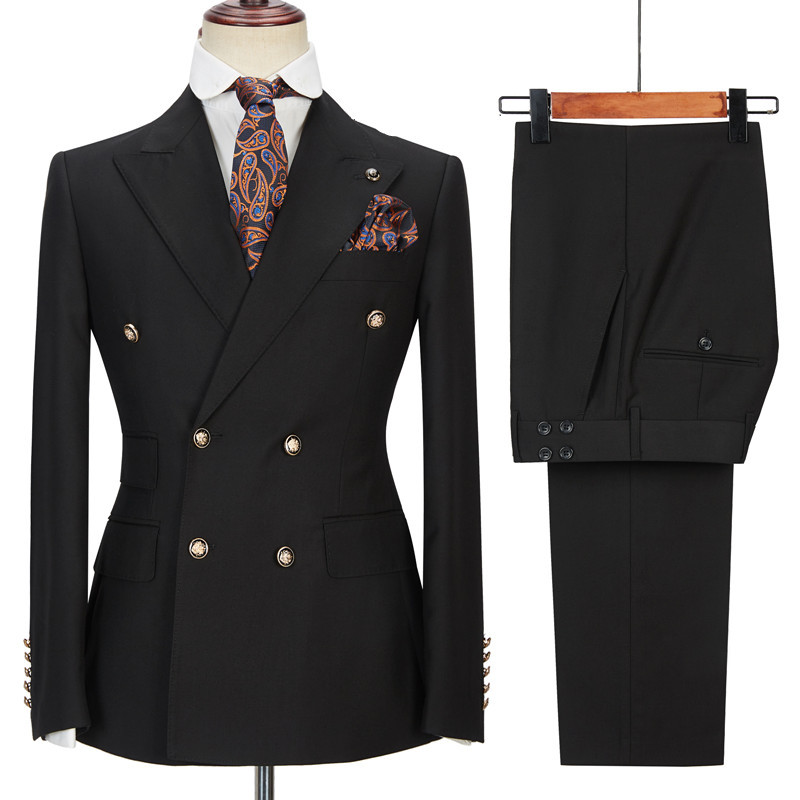Black Double-Breasted Blazer Wedding Suit with Peak Lapel