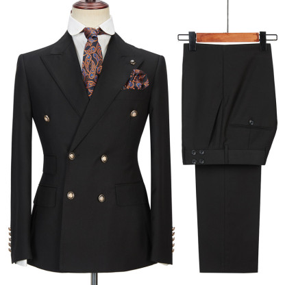 Black Double-Breasted Blazer Wedding Suit with Peak Lapel