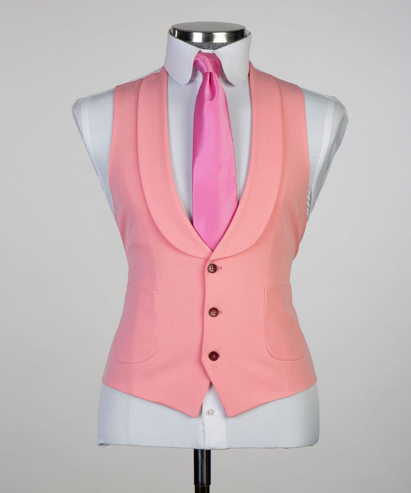 Dick Fashion Pink Peaked Lapel Slim Fit Three-Piece Men's Suits for Prom