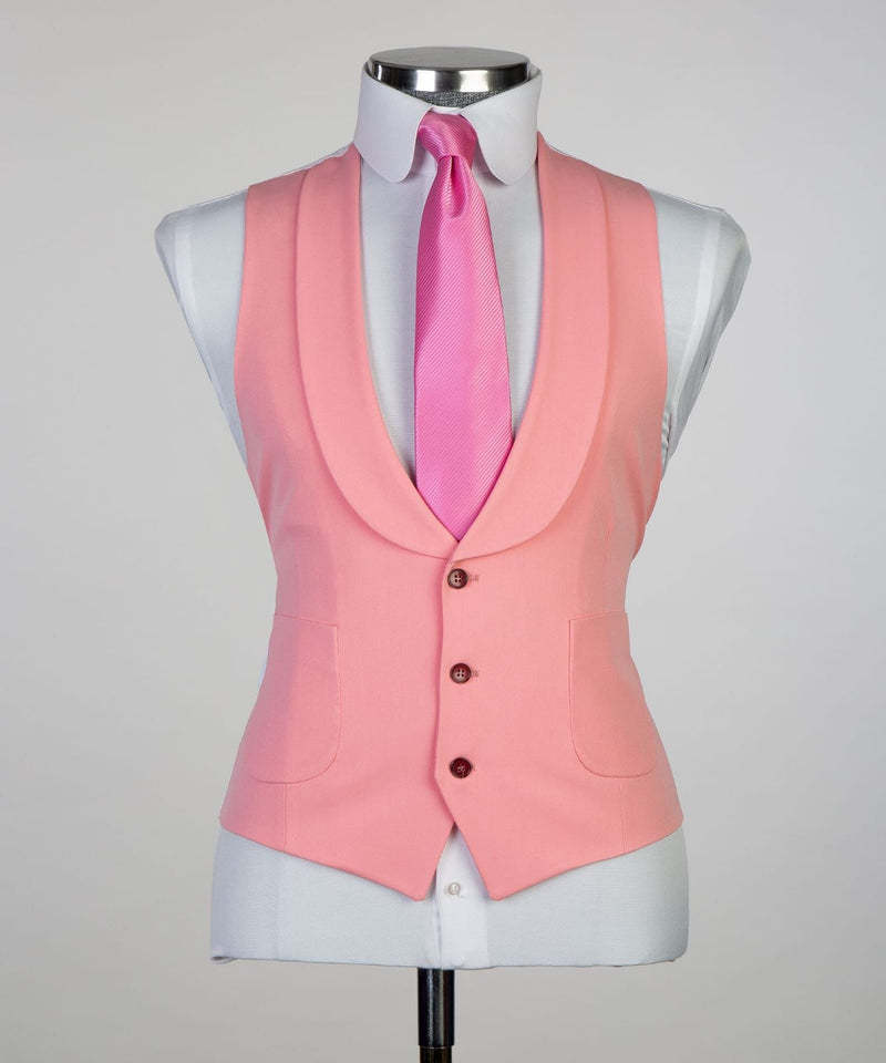 Dick Fashion Pink Peaked Lapel Slim Fit Three-Piece Men's Suits for Prom