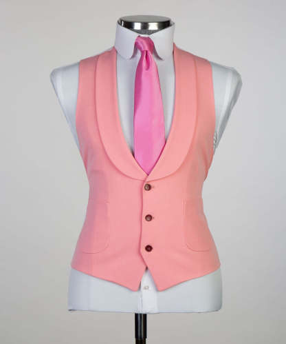Dick Fashion Pink Peaked Lapel Slim Fit Three-Piece Men's Suits for Prom
