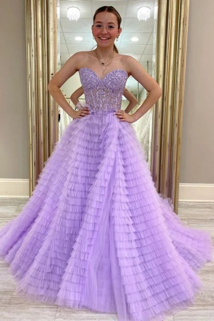 Elegant Sweetheart Corset Pink Prom Dress with Appliques in A-Line Style