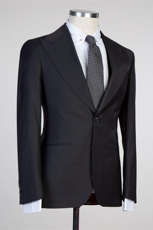 Elegant Slim Fit Black Peaked Lapel Wedding Tuxedo with Three-Piece