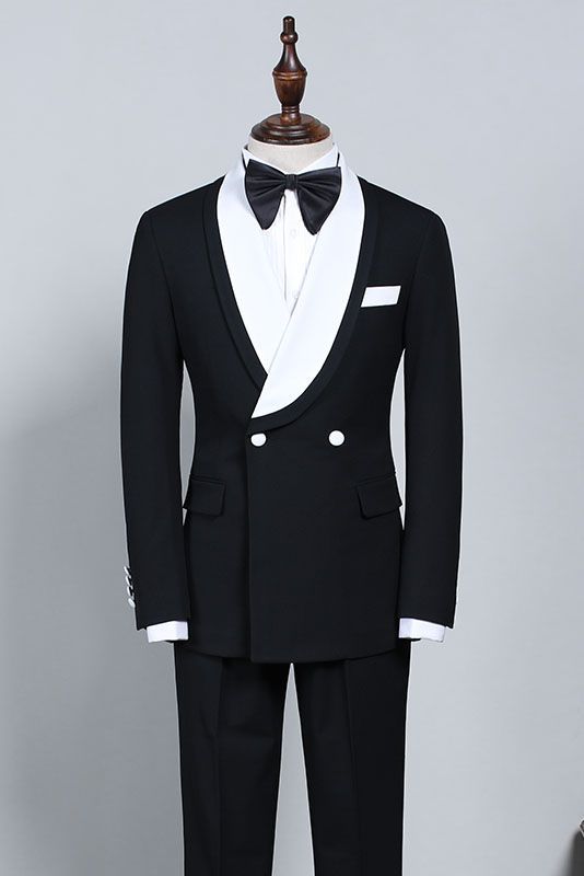 Clement Slim Fit New Black and White Bespoke Wedding Suit for Grooms