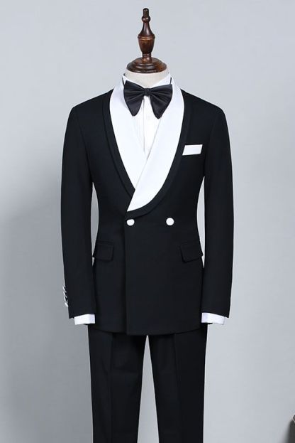 Clement Slim Fit New Black and White Bespoke Wedding Suit for Grooms
