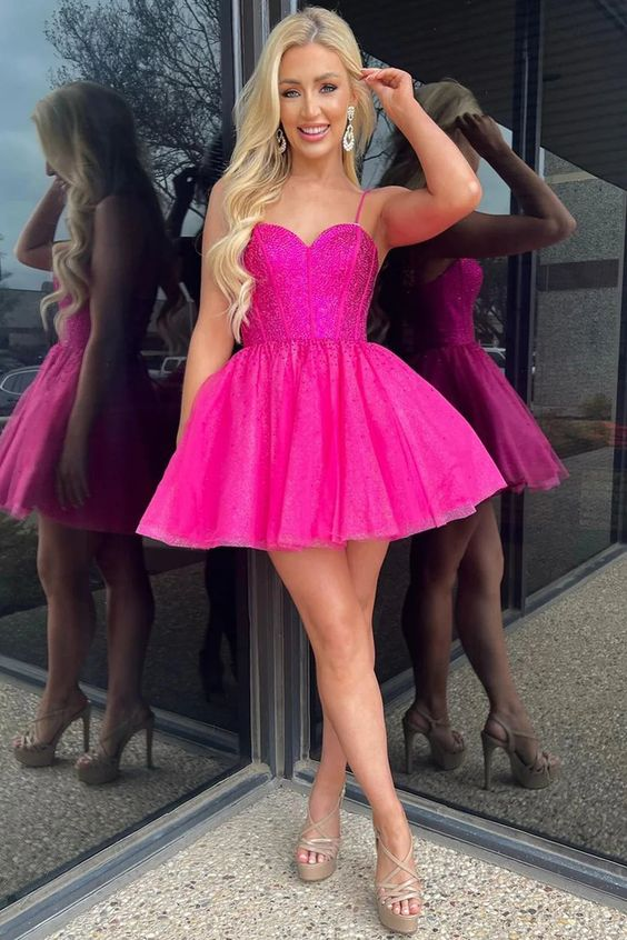 Tutu Fuchsia Sweetheart Spaghetti-Straps Sexy Short Mini cocktail Dress