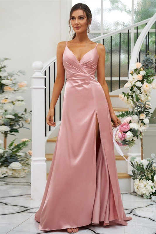 V-Neck Bridesmaid Dress with Split