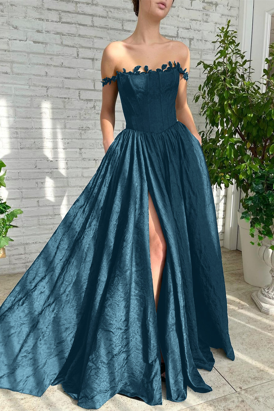 Charming Black Off the Shoulder Strapless Split Princess Long Formal Dress