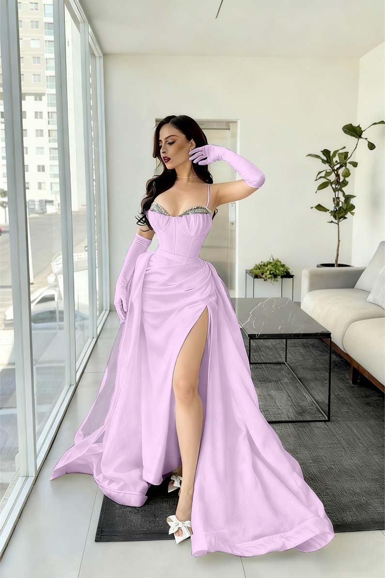 Spaghetti Strap Sleeveless Long Mermaid Formal Dress With Split Gloves