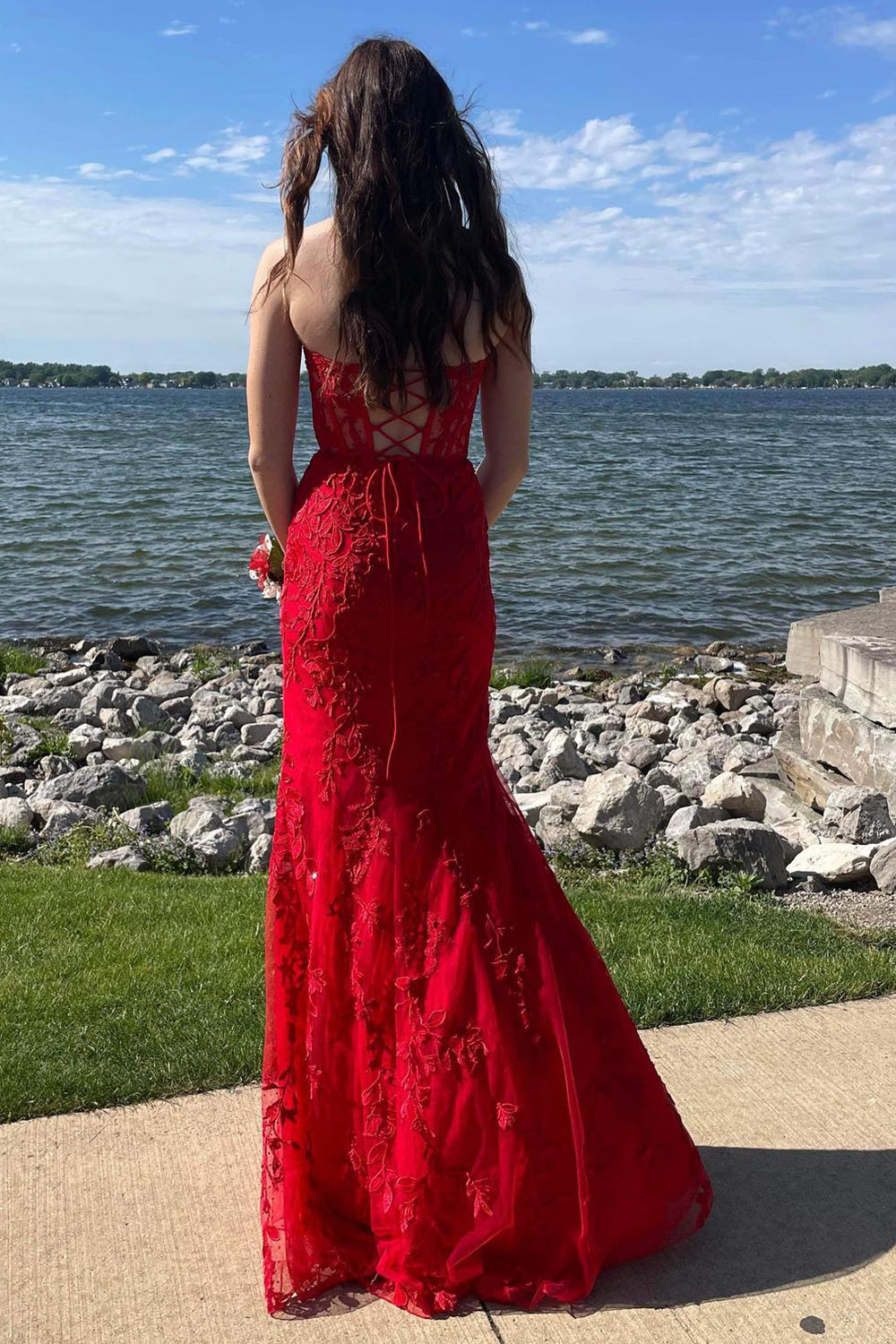 Strapless Black Prom Dress Featuring Appliques