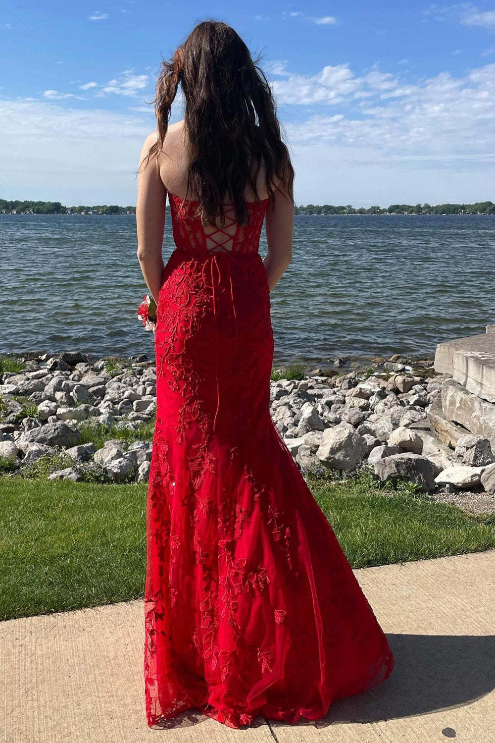 Strapless Black Prom Dress Featuring Appliques