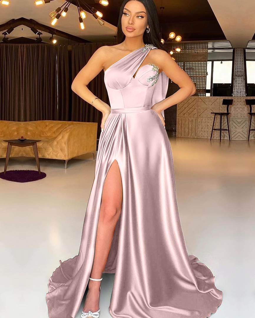 Dark Green Split One-Shoulder Evening Dress Mermaid With Beadings