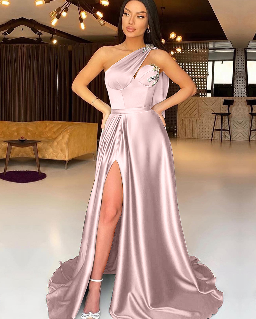 Dark Green Split One-Shoulder Evening Dress Mermaid With Beadings