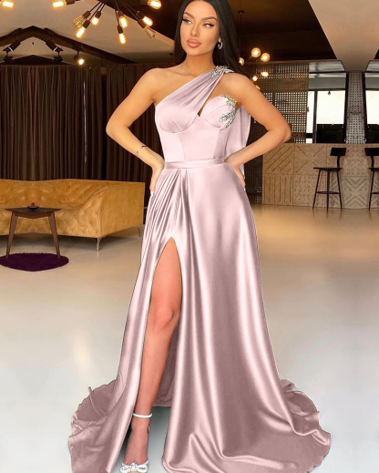 Dark Green Split One-Shoulder Evening Dress Mermaid With Beadings