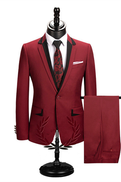 Stylish World Red One-Button Tuxedo Suit for Groom with Notched Lapel