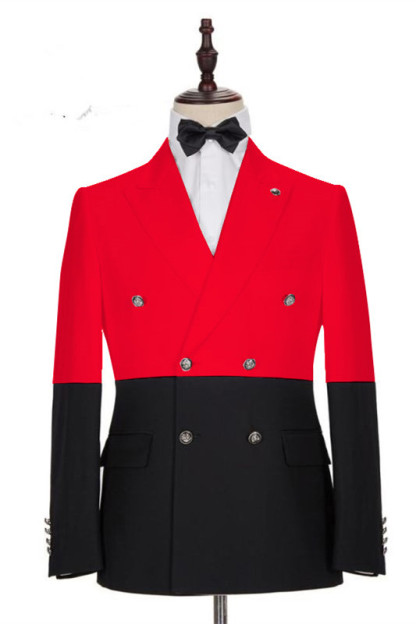 Gentle Casual Red Peaked Lapel Double-Breasted Party Suits for Party