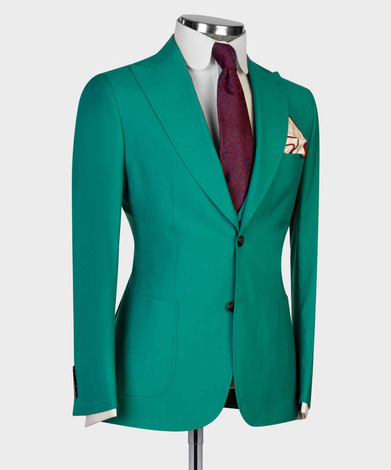 Fashion Dominic Green Peaked Lapel Three-Piece Prom Suits