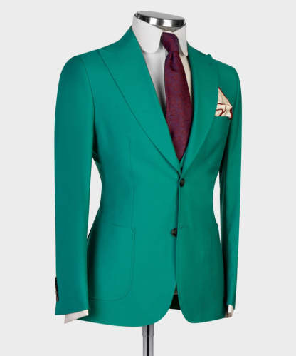 Fashion Dominic Green Peaked Lapel Three-Piece Prom Suits