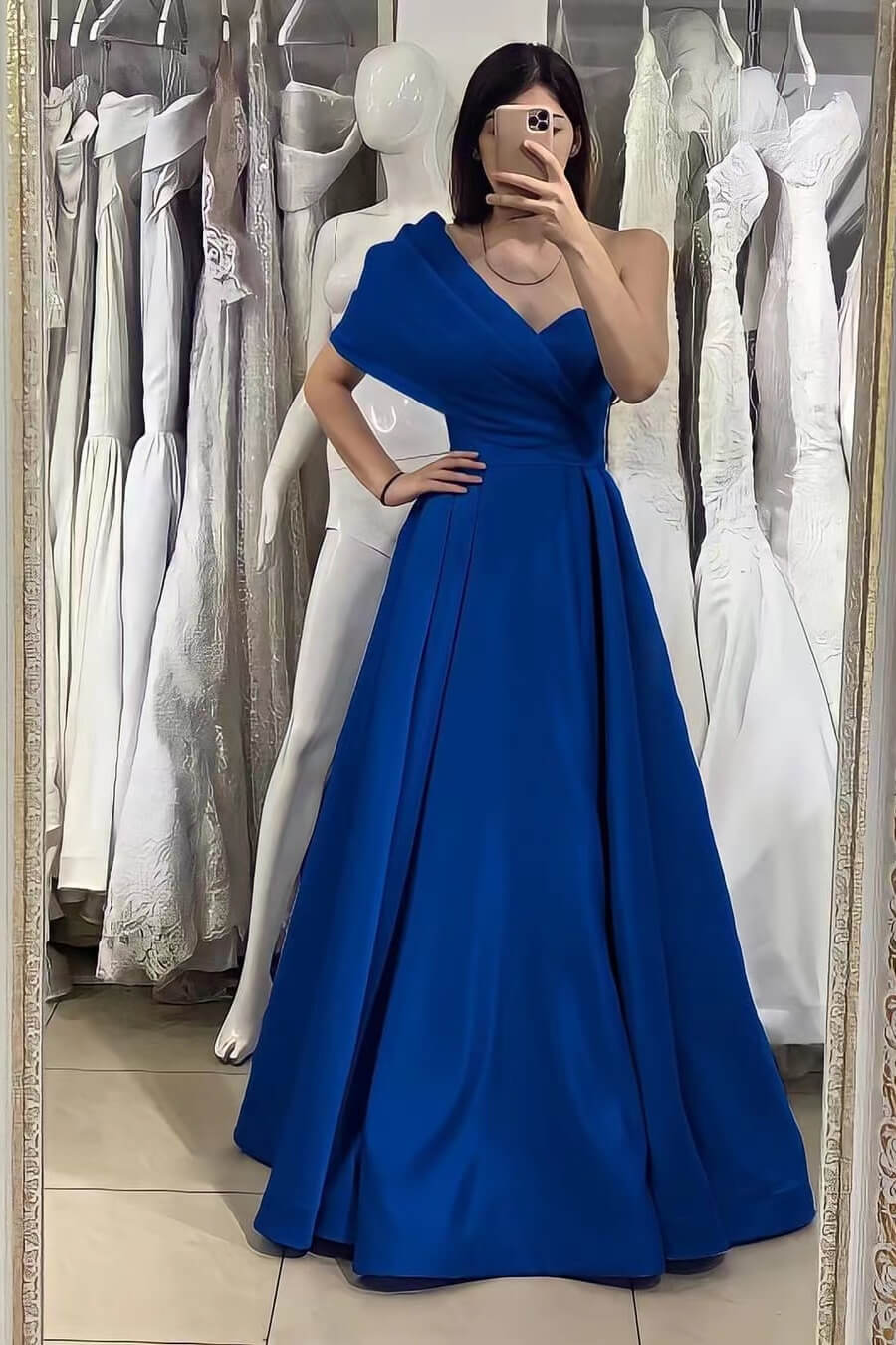 Basics One Shoulder Elegant Off-The-Shoulder Royal Blue Evening Dress