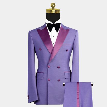 Nickolas Stylish Purple Double-Breasted Bespoke Peaked Lapel Men's Suits