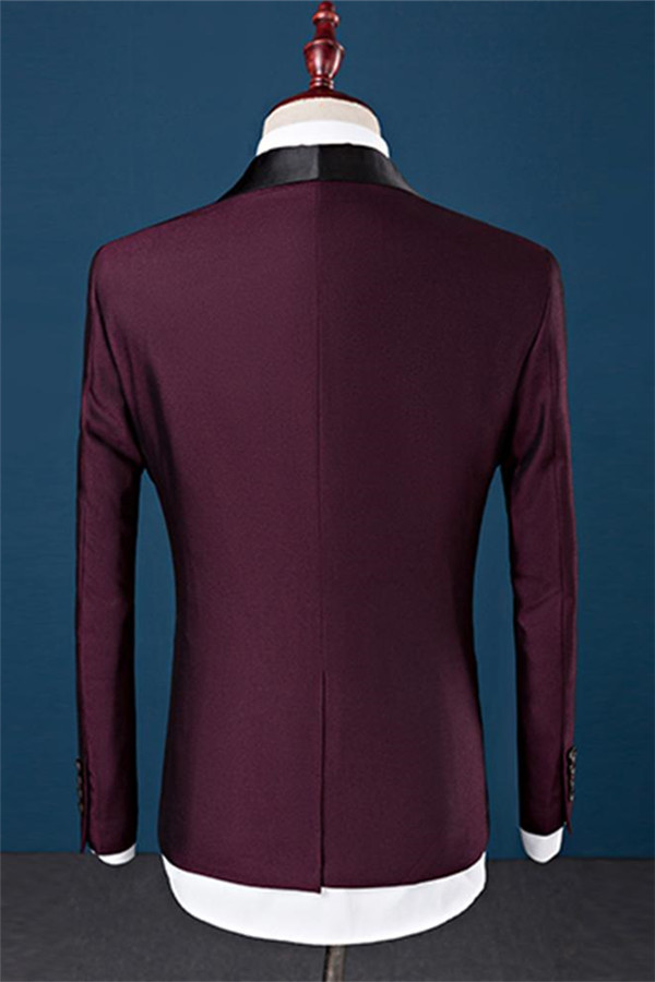 Formal Slim Fit Burgundy Three-Piece Shawl Lapel Groomsmen Suit
