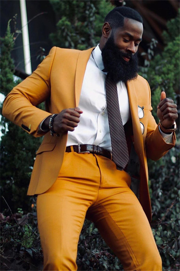 High-Quality Yellow One-Button Shawl Lapel Party Bespoke Prom Suit for Boy
