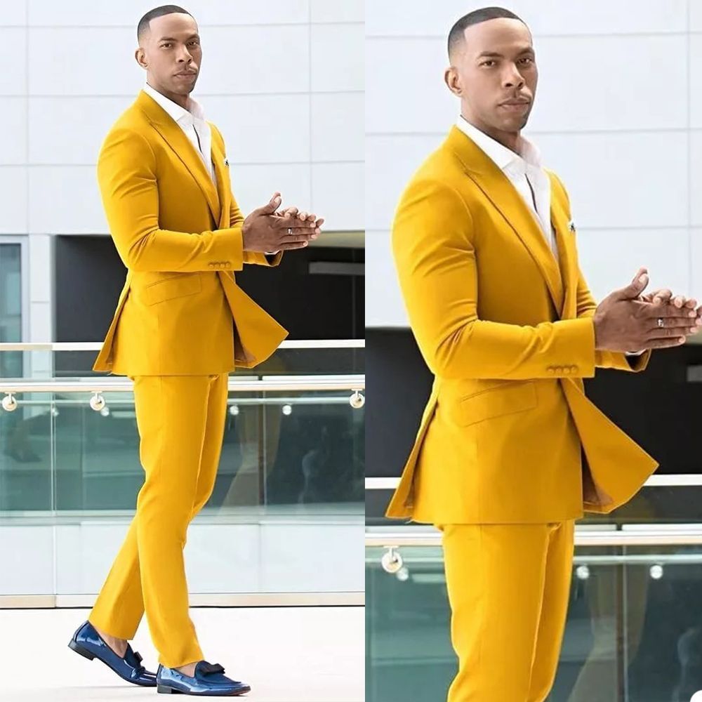 Shining Yellow Double-Breasted Ring Bearer Suits with Peaked Lapel for Men