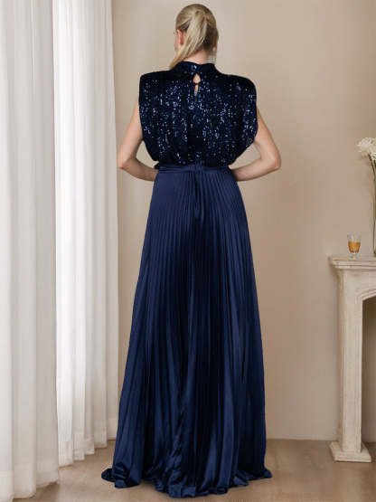 High Neck Sleeveless A-Line Princess Dress for Mothers of the Bride & Groom with Sequins and Ruffles