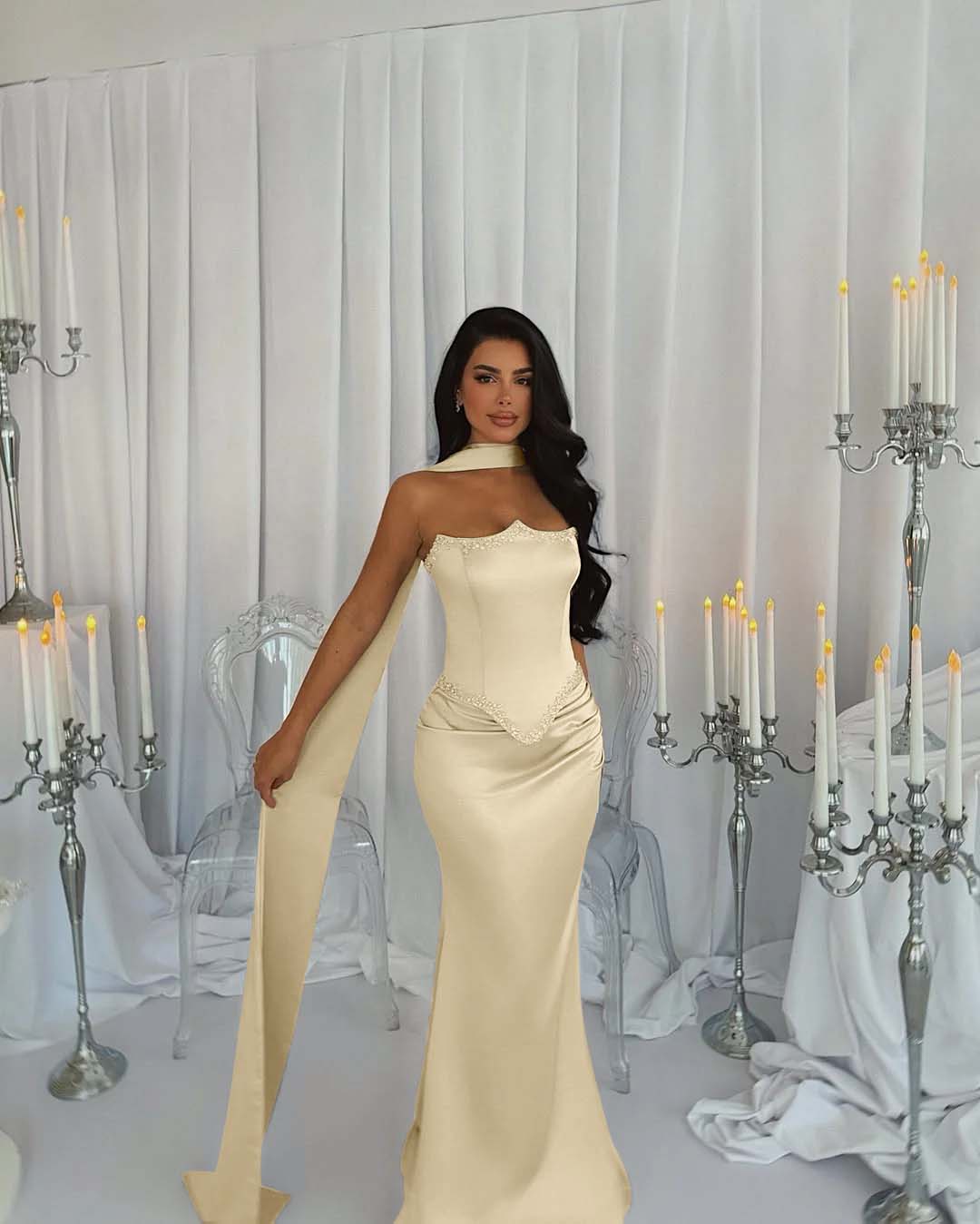 Strapless Sleeveless Long Mermaid Formal Dress With Beading Pleated