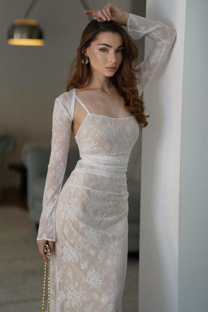 Spaghetti Strap Long Mermaid Formal Dress With Lace Appliques Pleated