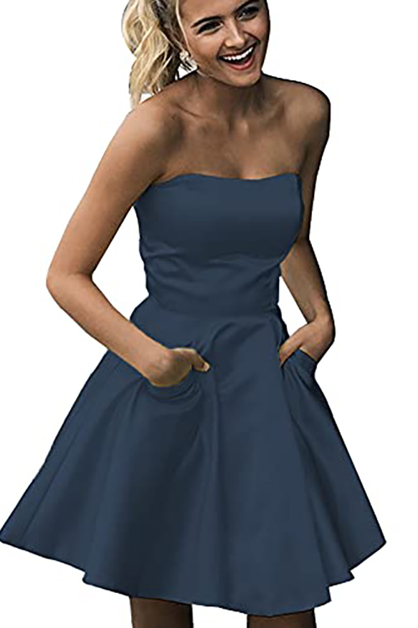Strapless Short Bridesmaid Dress with Pockets