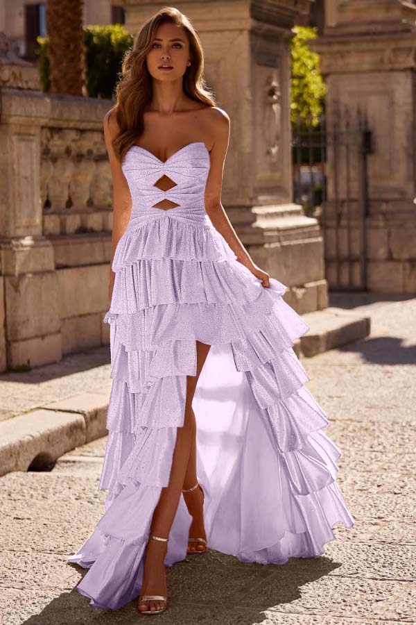 Strapless Sleeveless Long Split Formal Dress With Pleated Beading