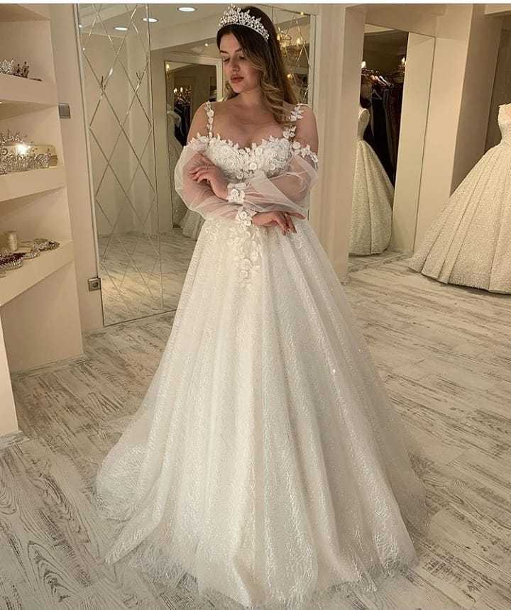 Glitter Spaghetti-Straps Sweetheart A-Line Long Wedding Dress with Sleeves