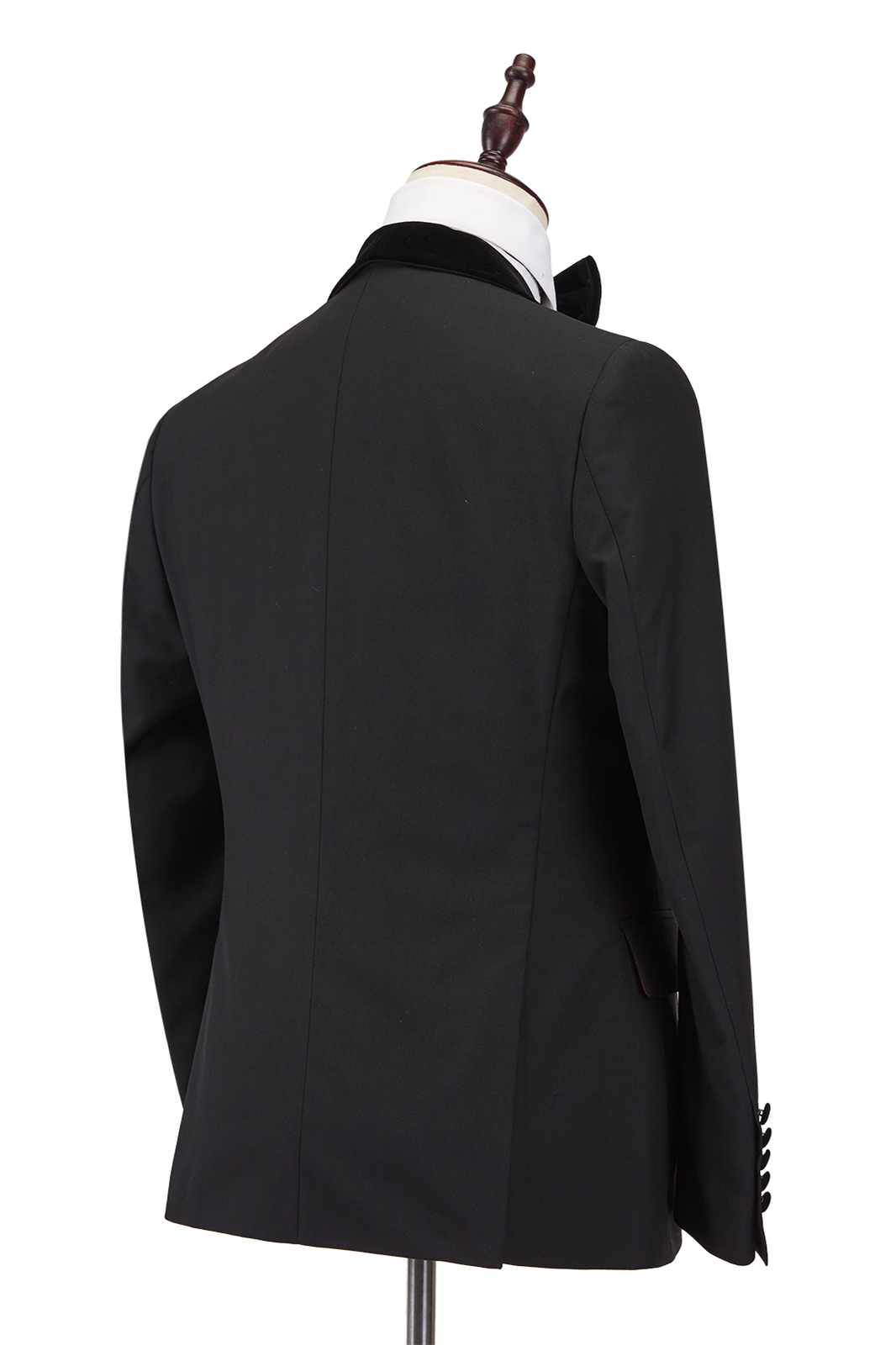 Classic Stitching One-Button Velvet Shawl-Lapel Black Men's Formal Wedding Suit (Tuxedo,)