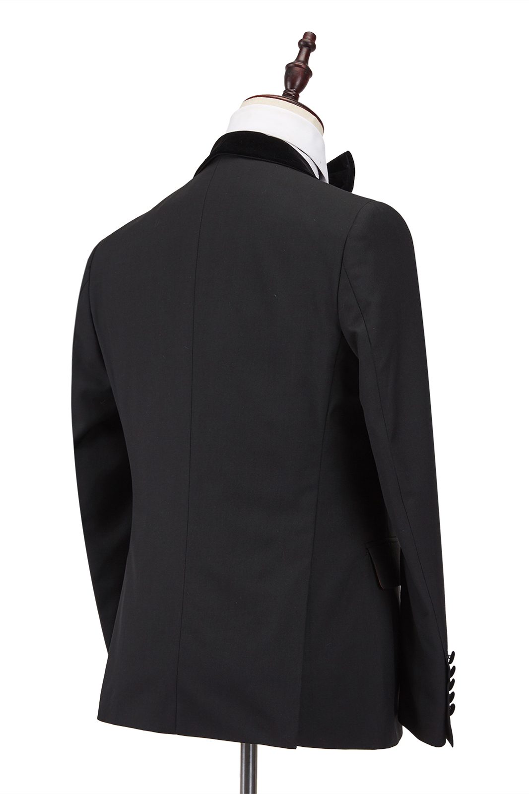 Classic Stitching One-Button Velvet Shawl-Lapel Black Men's Formal Wedding Suit (Tuxedo,)